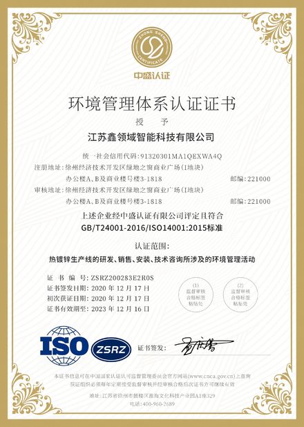 চীন Jiangsu XinLingYu Intelligent Technology Co., Ltd. সার্টিফিকেশন